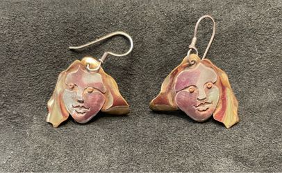 Silver gold copper face earrings