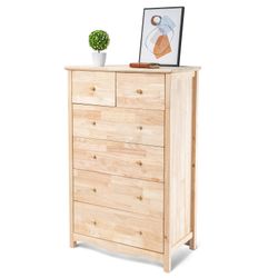 New in box VINGLI Unfinished Natural Solid Wood 6 Drawer Dresser for Bedroom, Farmhouse Dresser