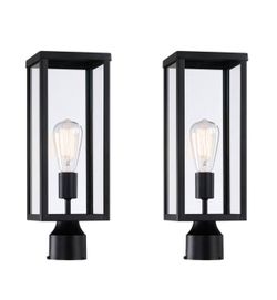 Cal 17.2 In.1-Light Matte Black Metal Hardwired Outdoor Weather Resistant Post Light With Clear Glass (2-Pack) #1281