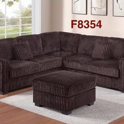 Elegant 4-Pc Fur-Like Jumbo Corduroy Sectional Sofa W/Ottoman 