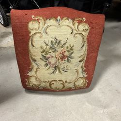 vintage or antique needlepoint chair seat cover or footstool top, likely from the early to mid-20th century (1920s–1950s).