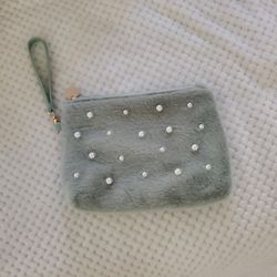 Faux fur with pearls pouch / wristlet / bag / clutch