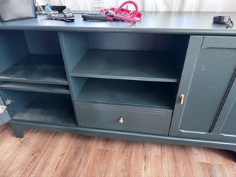 Dark Teal Painted Sideboard with Shelves and Drawer