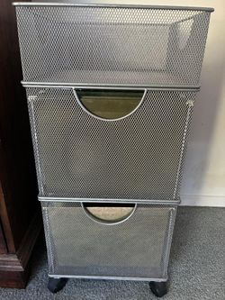 Container Store filing cabinet with on-top storage