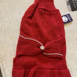 Red Dress Pet Outfit With Perls And Decor