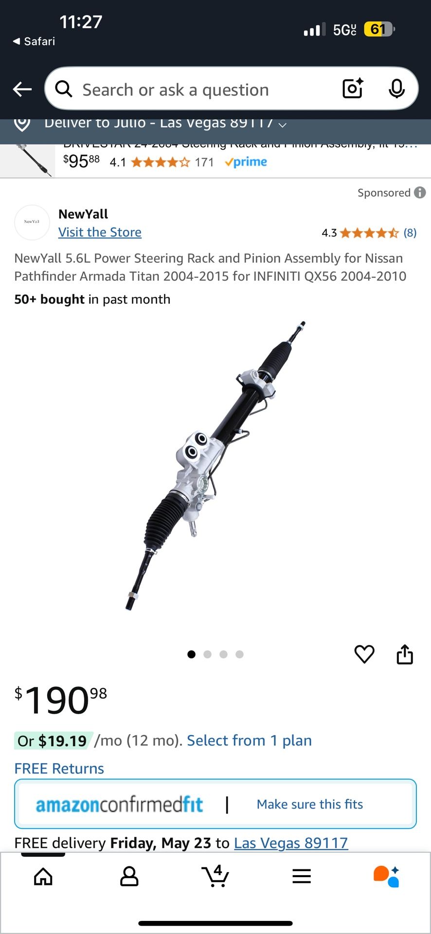NewYall 5.6L Power Steering Rack and Pinion Assembly for Nissan Pathfinder Armada Titan 2004-2015 for INFINITI QX56 2004-2010