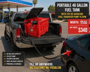 Portable 48 Gallon Fuel Tanks with 12V DC Gasoline Fuel Transfer Pump 15 GPM