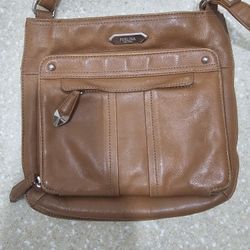 Perlina New York Brown Leather Organizer Crossbody Bag Adjustable Strap