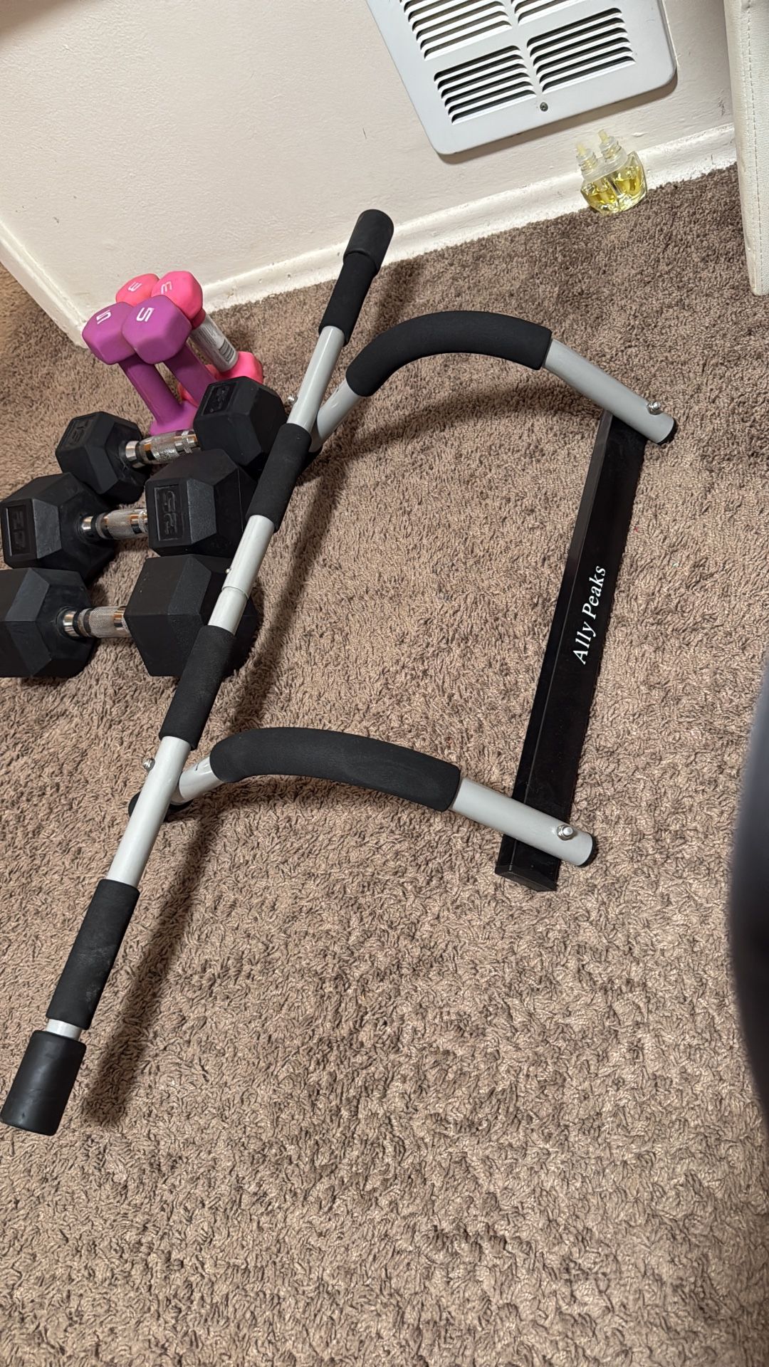 dumbbells and pull up bar