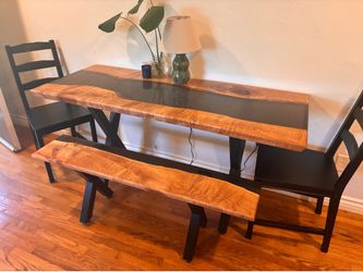 Maple Live Edge Dining Room Table and Benches