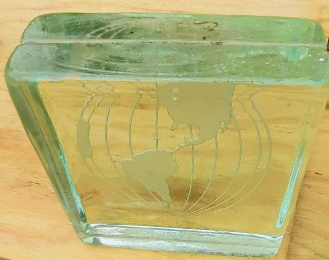 Heavy Etched Glass Block Paperweight