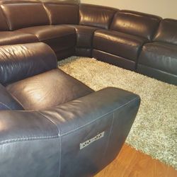 Macy's Anniston Collection Powered Leather Five-piece Sectional And Recliner