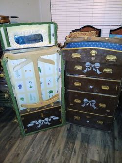 Antique Wardrobe Steamer Trunk With Almost Complete Contents