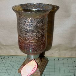 Golden Brown Clear Crackle Glass Candle Holder