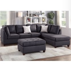 Ebony Microfiber Fabric Reversible Sectional With Ottoman Pillows Included Brand New In Box Firm Price $699