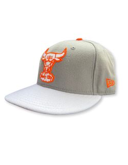 New Era Chicago Bulls 59FIFTY Hardwood Classics Fitted Hat - Light Grey Orange (Size 7 1/8)