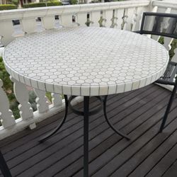 Crate & Barrel Mosaic Table + Two Chairs