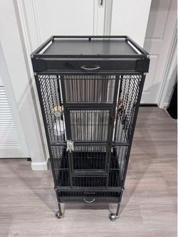 Large Rolling Bird Cage Aviary w/ Pull-Out Tray & Storage Shelf 18x18x50.5