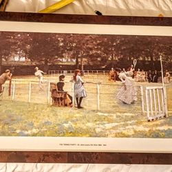 Large 10x25” Vintage Framed Litho Print “The Tennis Party” Sir John Lavery-1885 Glass Framed