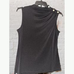 TAHARI Size (Medium) Black sleeveless Button Trim Top 
