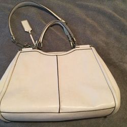 NWT Coach 25245 Madison Textured Leather Caroline Satchel Silver/Parchment