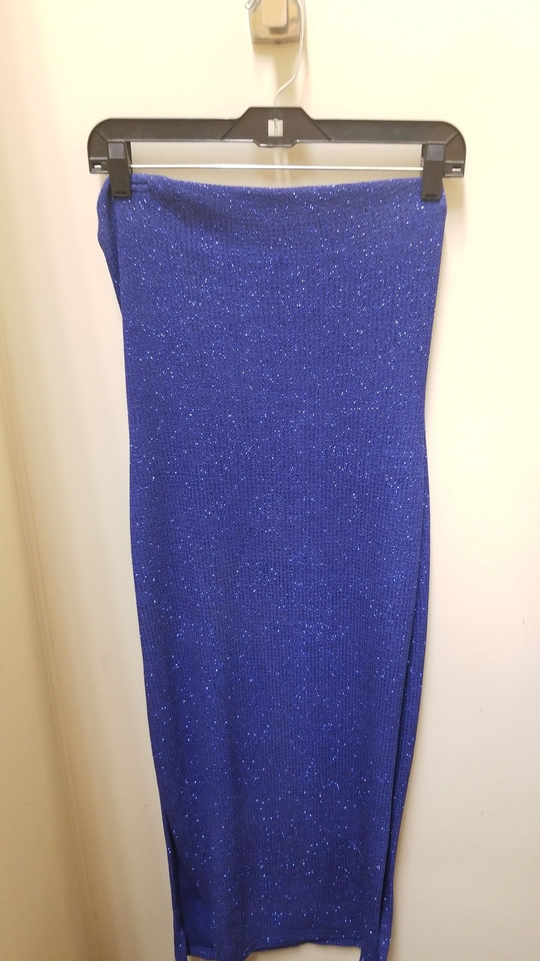 Blue glitter strapless dress side slits wet seal L