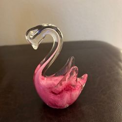 Pink Art Glass Swan Paperweight