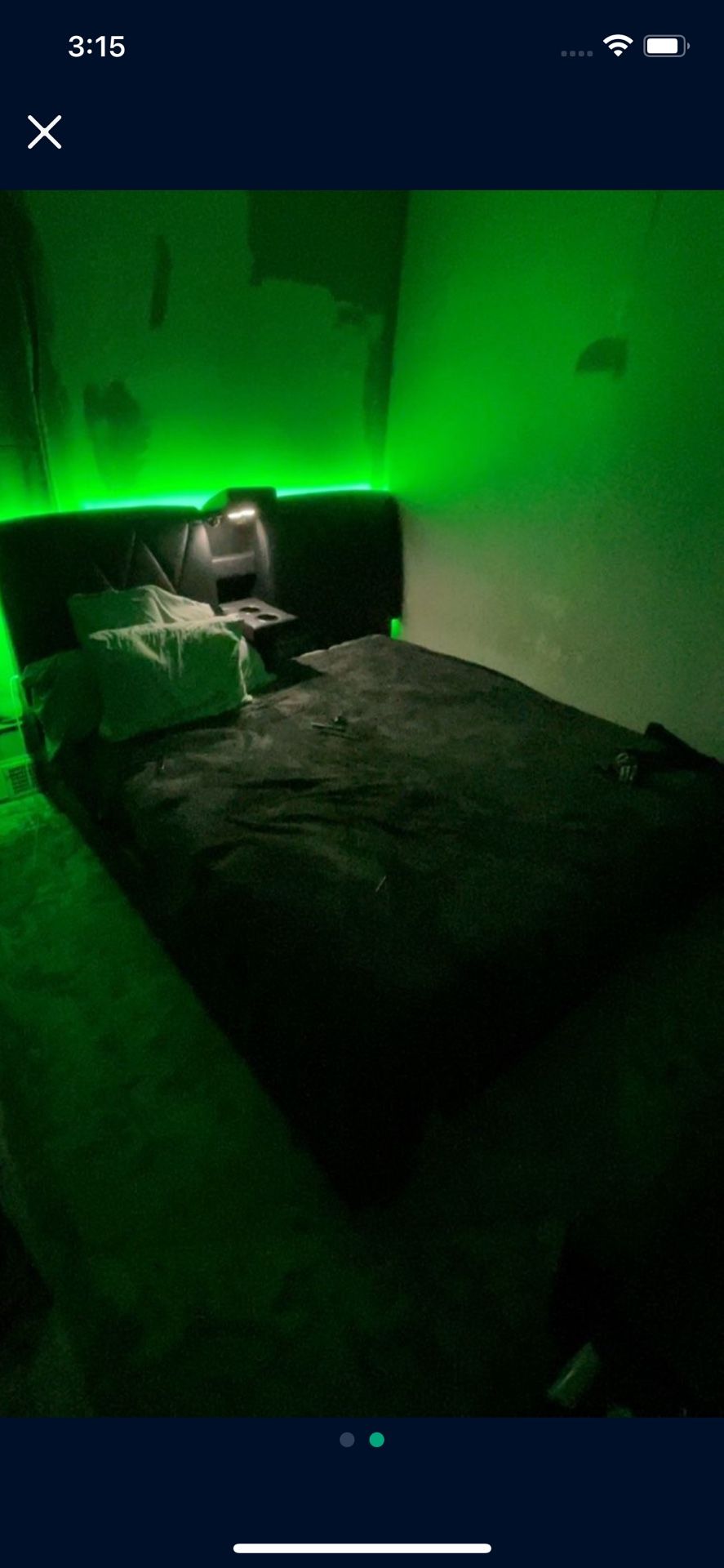 King Size Bed Frame-padded Leather Headboard, USB Ports, Red And Green Background Lights, And Center Counsel  With Lights