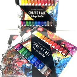 Acrylic Paint Set 24 Premium Colors Kit for Canvas Wood with 3 Quality Brushes