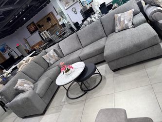 Large “U” Shape Gray Fabric Sectional Sofa