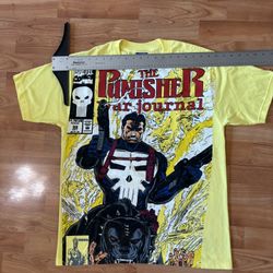 Vintage y2k AOP Marvel Punisher War Journal Yellow T-Shirt Size Large #marvel #comics