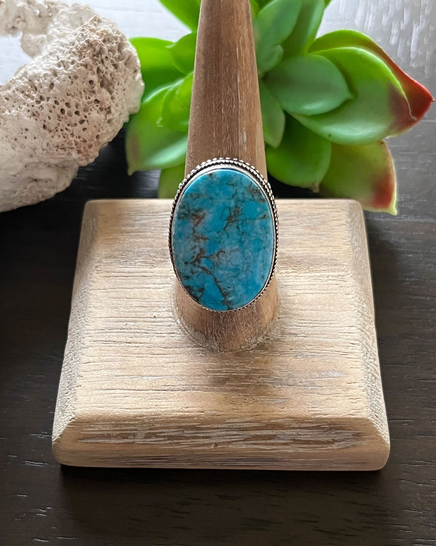 Handcrafted Genuine Natural Turquoise Sterling Silver Ring Sz 9