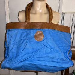 Blue Avon Handled Canvas Overnight Travel Tote Gym Bag Double Handle 16x21x7”