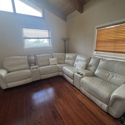 Light Gray Leather Couch - USB Ports Inside Consoles 