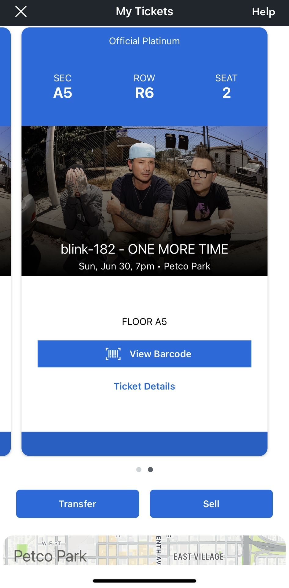 Blink 182 - Petco Park - Section A5 Row 6 Seats 1 & 2