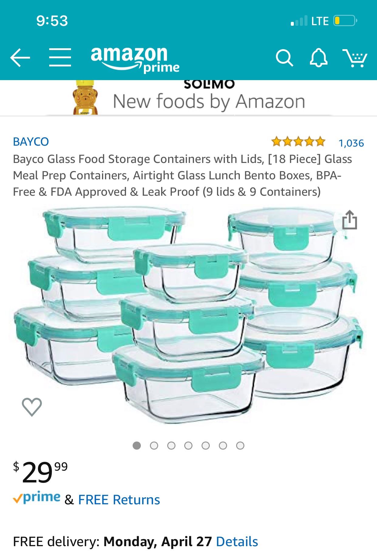 Brand new 9 pieces glass food storage containers with lids $20