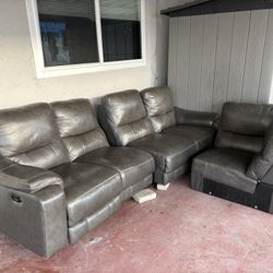 3 Piece Recliner Leather Couch 