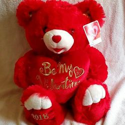 Dan Dee "Be My Valentine" Red Sweetheart Teddy Bear 18" Gold Embroidered 2018