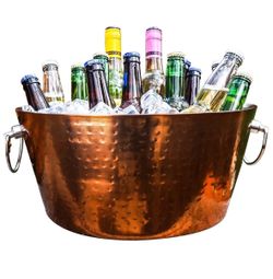 BREKX Insulated Rose Copper Double Walled Ice Bucket for Parties, Anchored Wine Bucket/Large Ice Bucket with Handles, Drink Cooler for Parties, 12 Qua