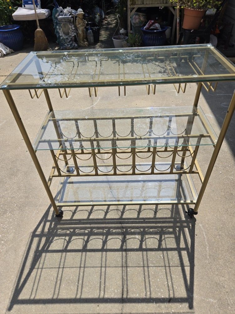 Beautiful Metal And Glass Server Bar Cart With Glass And Wine Racks