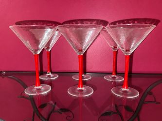 Martini Glass Set: 6 Pieces (Red Stem swirl  & Dimple Textured Bowl)