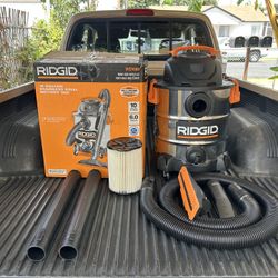 RIDGID 10 Gal. 6.0 Peak HP Stainless Steel Shop Vacuum Wet Dry Vac w/Filter, Hose & Attachments