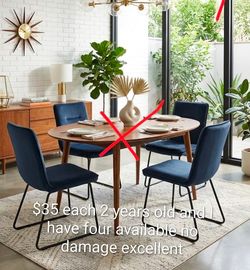 $35 each grey velvet modern accent or dining chairs with black metal sled-style frames, suede mcm
