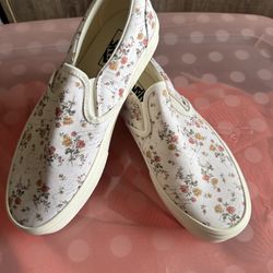 Vans Slip-On Floral Canvas Sneakers - Cream with Pink & Yellow Flowers