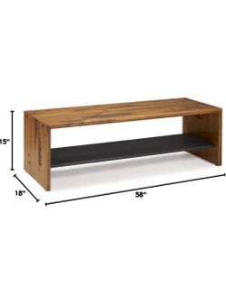 Walker Edison Meg Rustic Solid Wood Two Tier Entryway Bench, 58 Inch, Amber