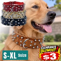 PU Faux Synthetic leather spiked Rivet dog collar Rivet FOR LARGE Dog / pitbull