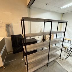 Modern 5-Shelf Wood & Metal Bookcase – Industrial Style DELIVERY AVAILABLE