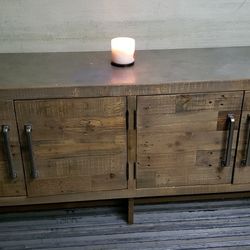 Signature Design by Ashley Mozanburg Rustic TV Stand Fits TVs up to 70", 2 Double Door Cabinets and Storage Shelves, Brown

