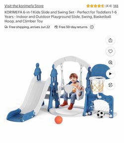KORIMEFA 6-in-1 Kids Slide and Swing Set - Perfect for Toddlers 1-6 Years - Indoor and Outdoor Playground Slide, Swing, Basketball