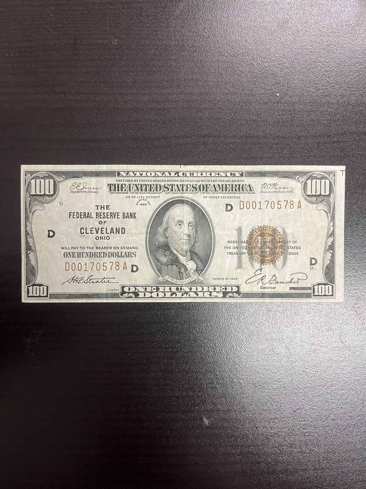 1929 $100 Cleveland Ohio Federal Reserve Note